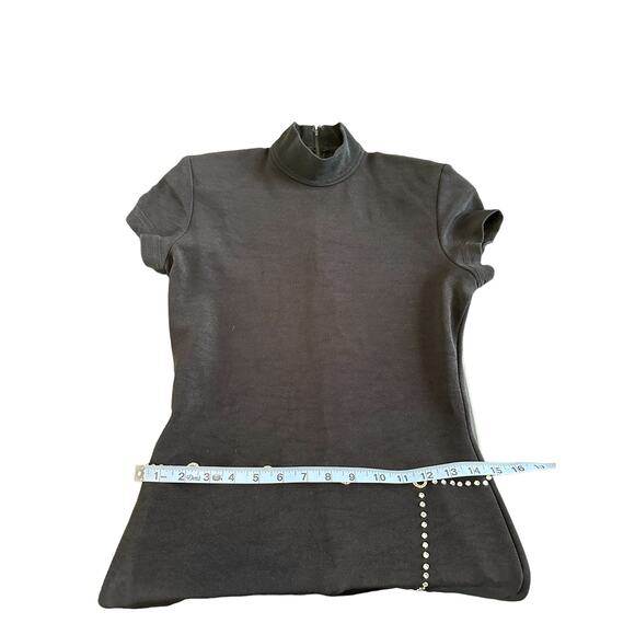 Tadashi Shoji 90s Y2K Black Rhinestone High Neck Bodycon Mini Cocktail Dress - Picture 10 of 13